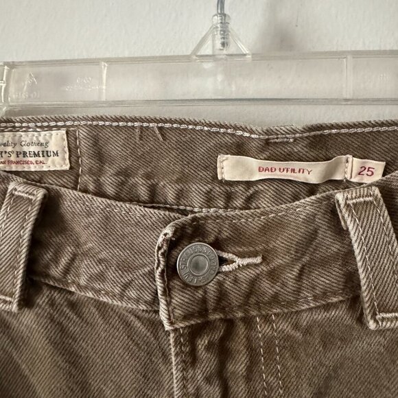 🦋 LEVI'S Brown Dad Utility Jeans Pants 25 Loose Straight Fit High Rise Y2k - Picture 4 of 6